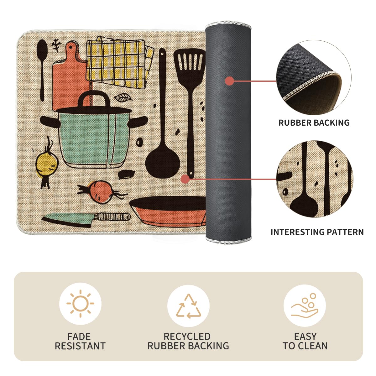 Alfombra Artoid Mode para cocina, juego de 2 piezas, práctico para áreas de paso