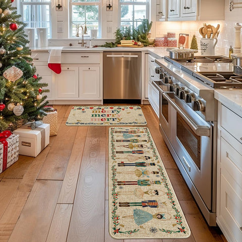 Alfombra navideña Artoid Mode para crear ambiente cálido en la cocina.