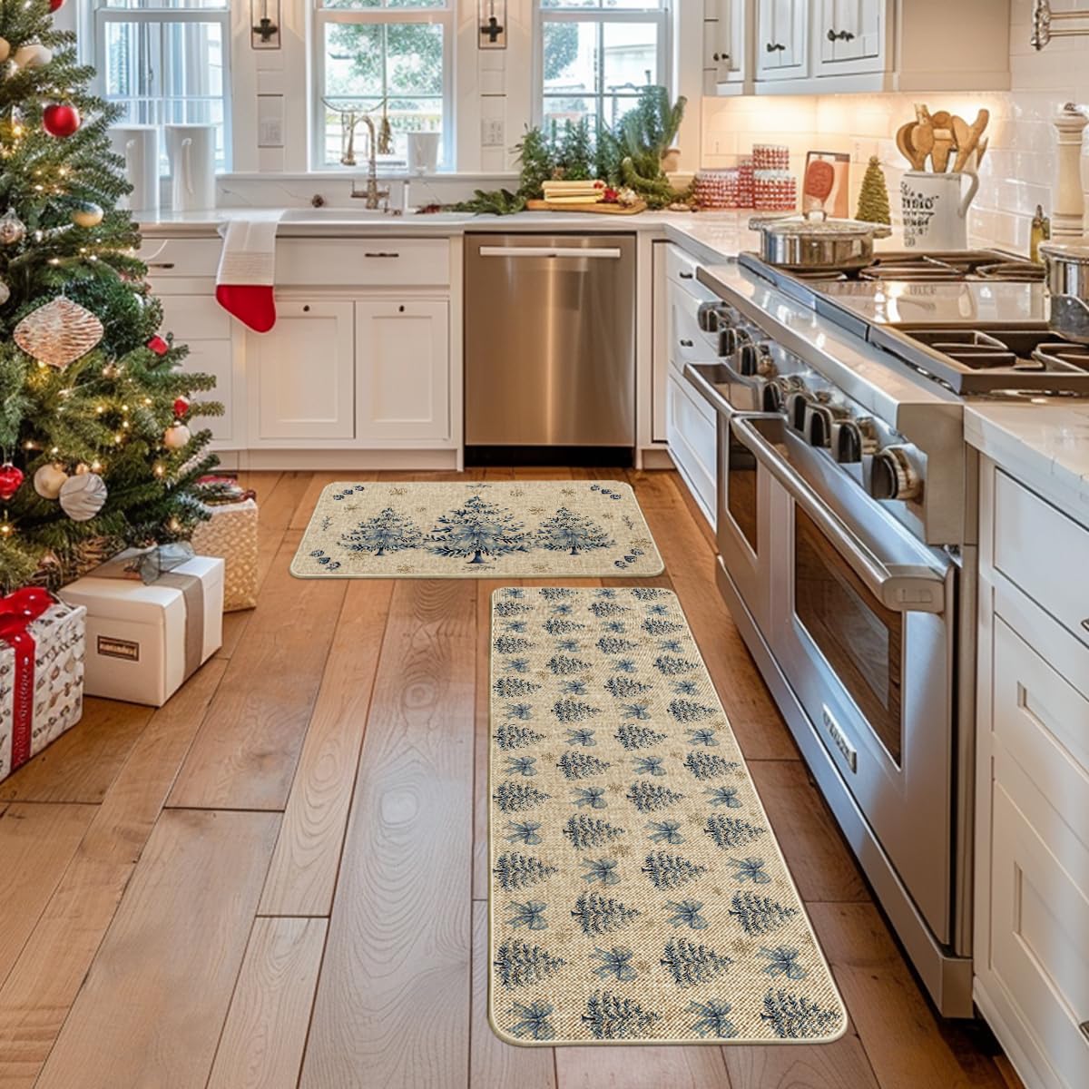 Motivos navideños Artoid Mode, alfombra de cocina con textura decorativa.