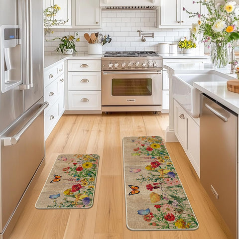 Alfombra de cocina Artoid Mode con flores de madera, protege suelo y añade calidez