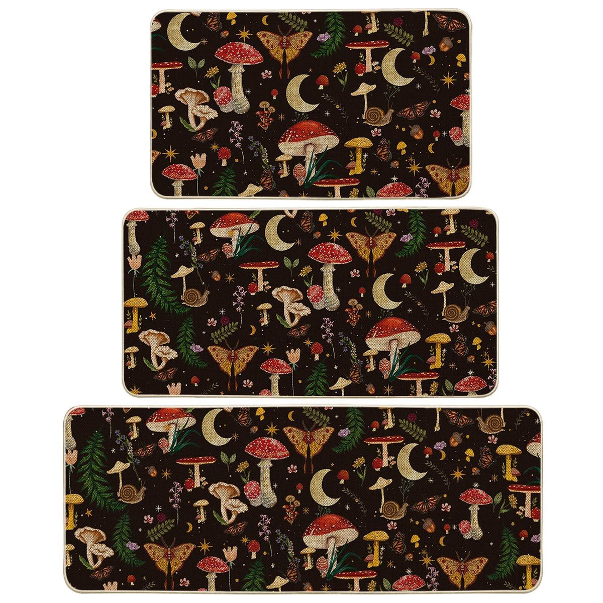 Alfombra Artoid Mode setas negras y mariposas para cocina, protección y estilo diario.