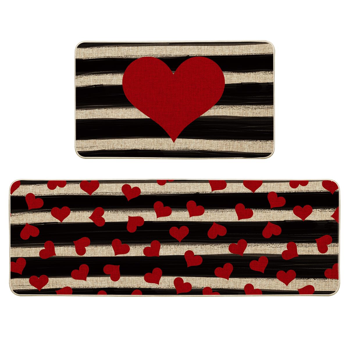 Alfombrilla Artoid Mode de cocina con corazón y franjas en acuarela, ideal para decorar y proteger pisos.