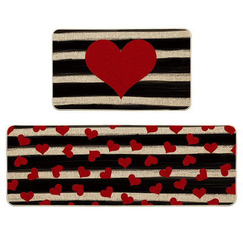 Alfombrilla Artoid Mode de cocina con corazón y franjas en acuarela, ideal para decorar y proteger pisos.