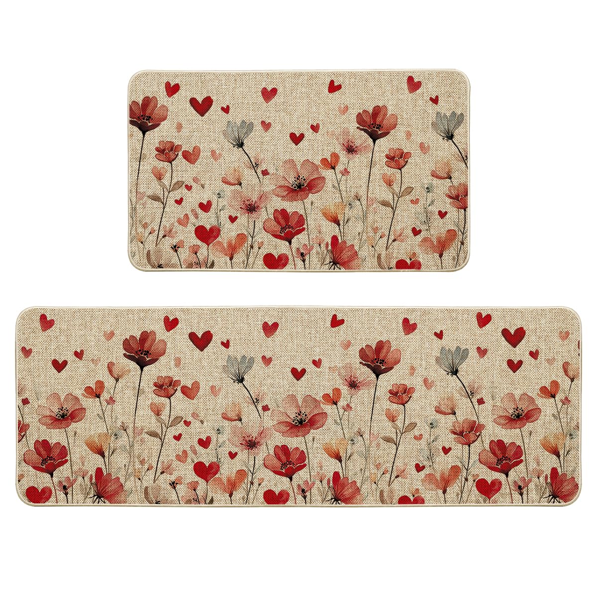 Alfombrilla Artoid Mode con corazones florales, ideal para entrada y cocina.