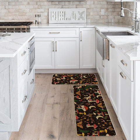 Alfombrilla Artoid Mode con patrones únicos de hongos mariposa, estilo distintivo para cocinas.