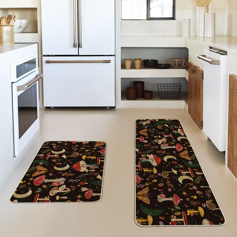 Alfombrilla Artoid Mode 17x47 con hongos mariposa primavera, práctica para cocinas amplias.