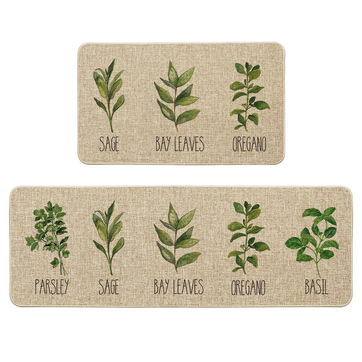 Alfombrilla Artoid Mode para cocina con perejil y salvia, decorativa y funcional.