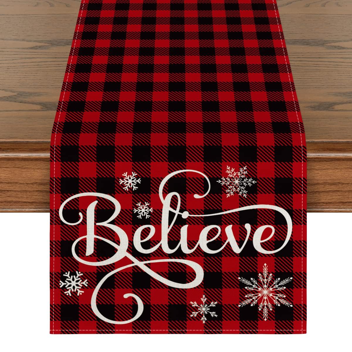 Artoid Mode Believe corredor de mesa rojo y negro con cuadros estilo búfalo para cenas festivas