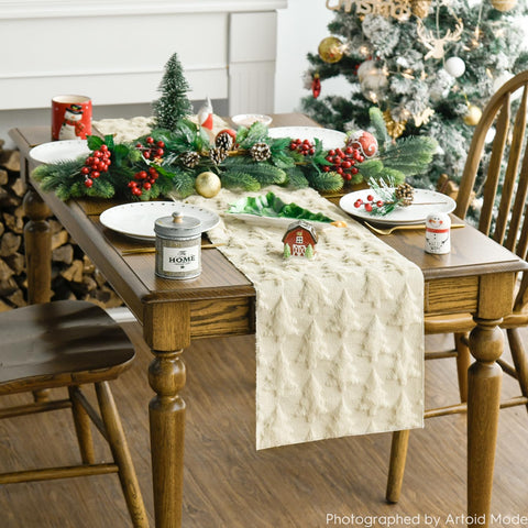 Camino de mesa beige con patrón jacquard de Artoid Mode para decoración festiva.