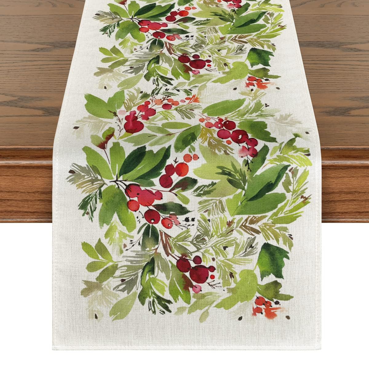 Artoid Mode camino de mesa navidad acuarela con acebo para decorar la mesa.