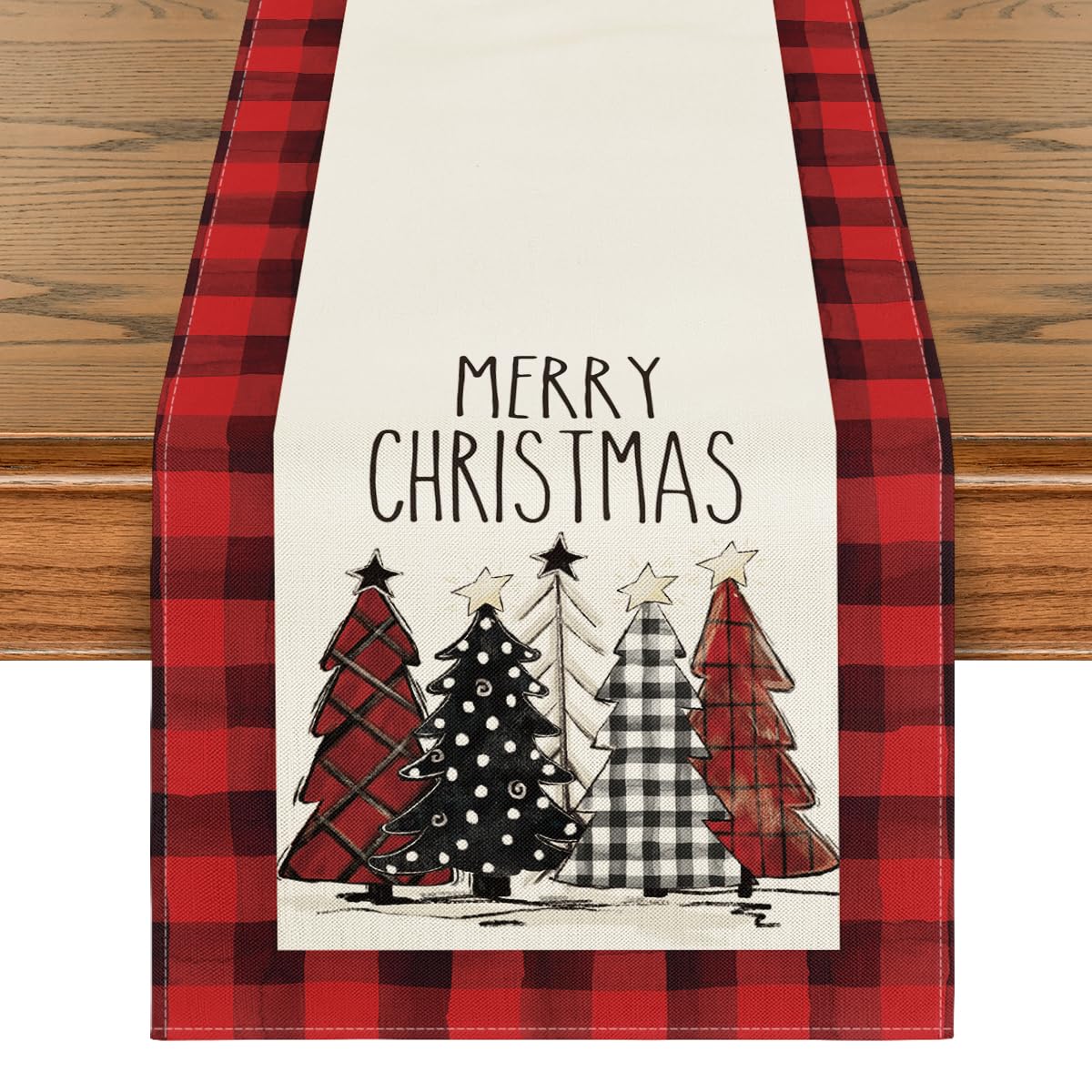Artoid Mode camino de mesa Navidad acuarela rojo negro, ideal para cenas festivas