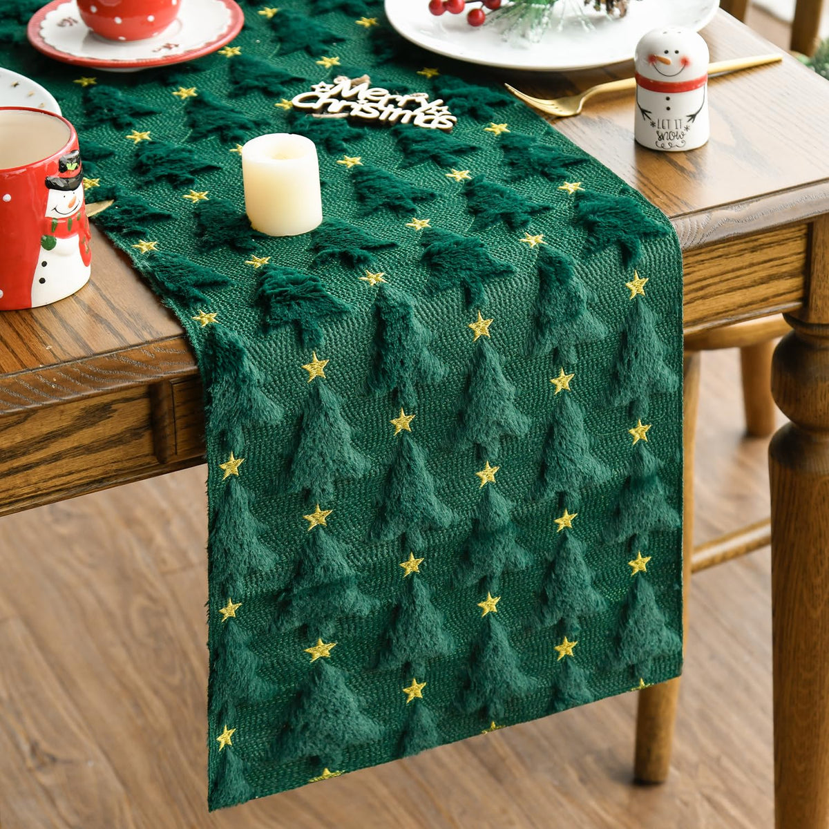 Artoid Mode camino de mesa Navidad, estrellas verde, peluche suave para proteger la mesa