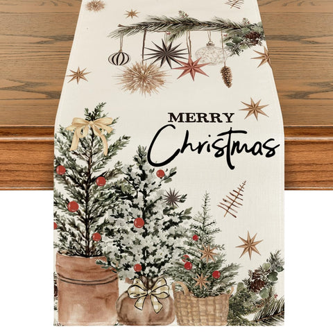 Artoid Mode camino de mesa navideño con árboles y acebo para la mesa festiva