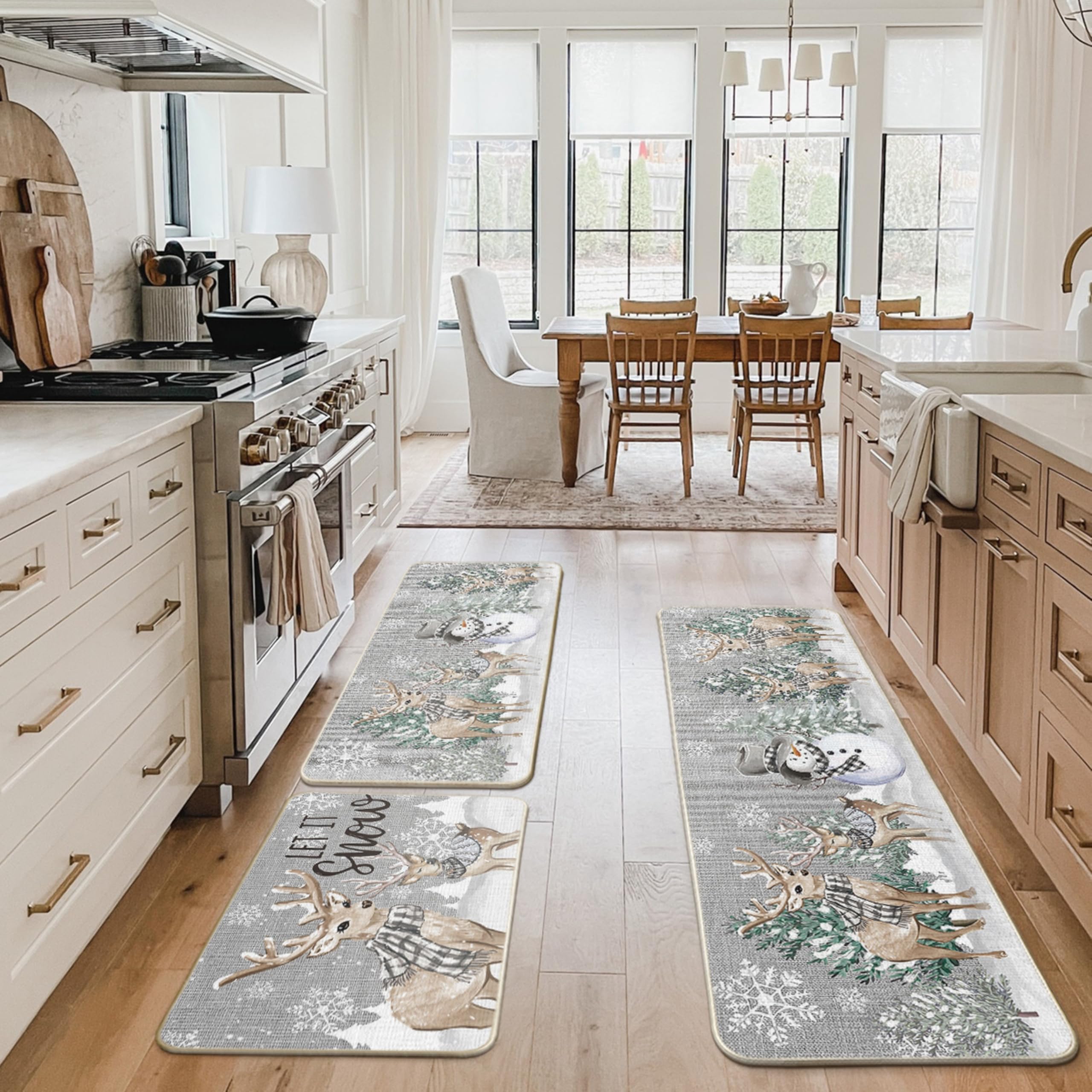 Alfombra navideña Artoid Mode para cocina, conjunto estacional con tres tamaños disponibles.