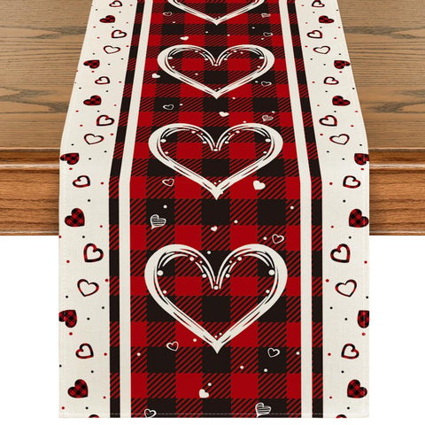 Artoid Mode cinta de mesa con estampado cuadros rojo y negro y corazones, ideal para fiestas.