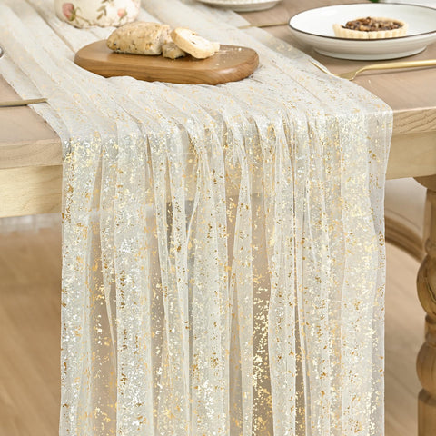 Artoid Mode, cinta de mesa gasa beige dorada, ideal para cenas elegantes.