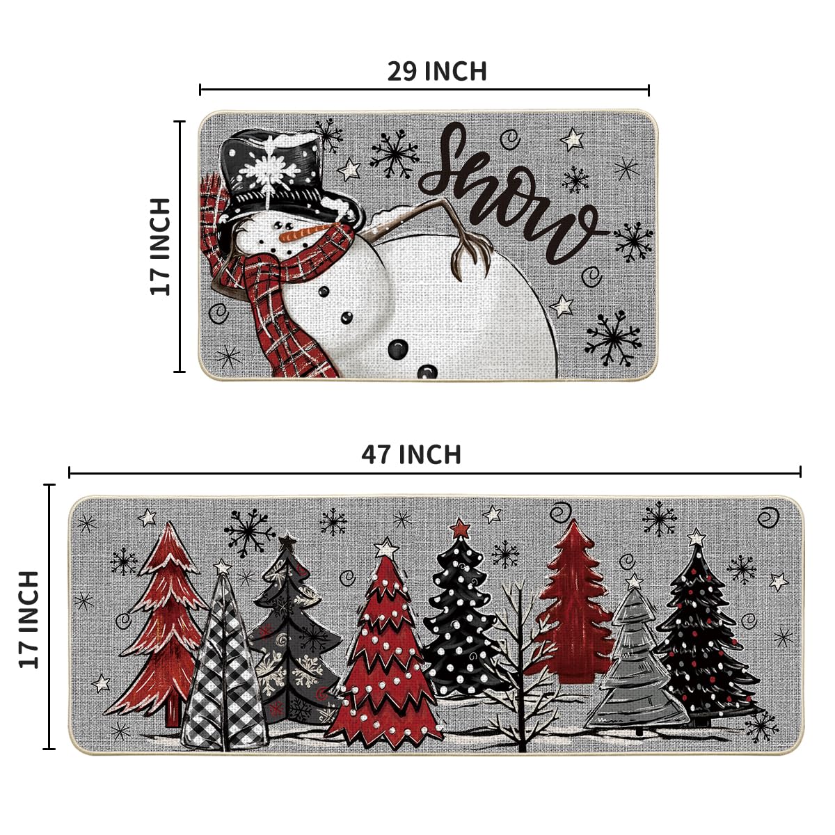 Artoid Mode copos de nieve en tapete de cocina, diseño festivo y perfil bajo cómodo de pisar.