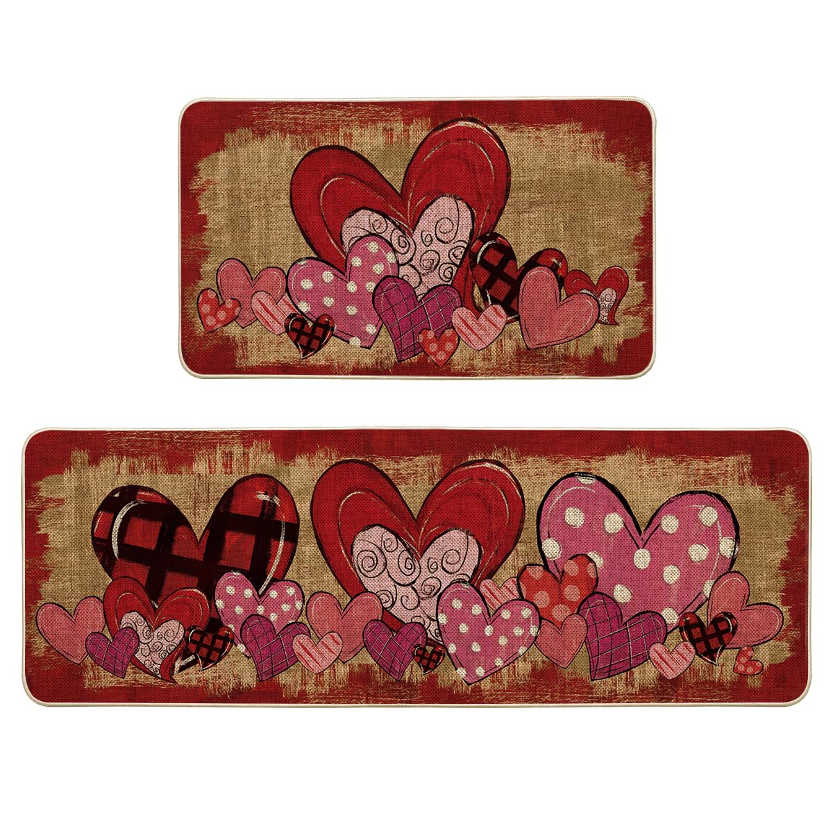 Alfombra Artoid Mode Corazón en cuadros rojos para cocina, estilo acogedor.