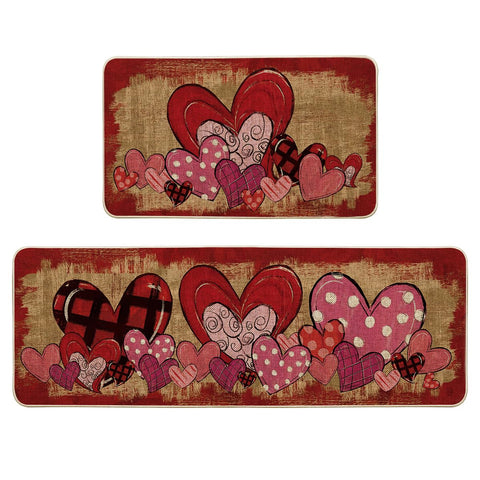 Alfombra Artoid Mode Corazón en cuadros rojos para cocina, estilo acogedor.