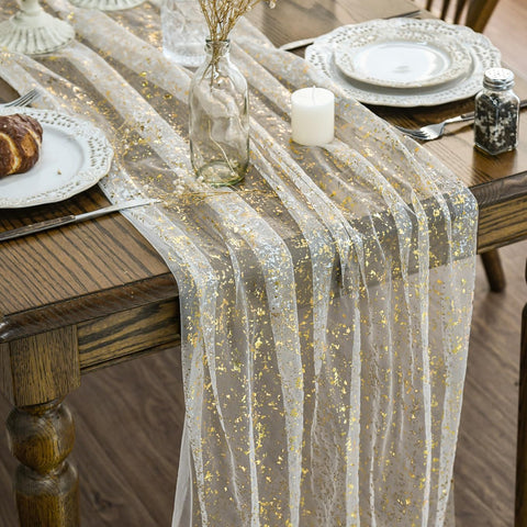 Artoid Mode corredor de gasa beige-oro para mesa, protección elegante 120 pulgadas.