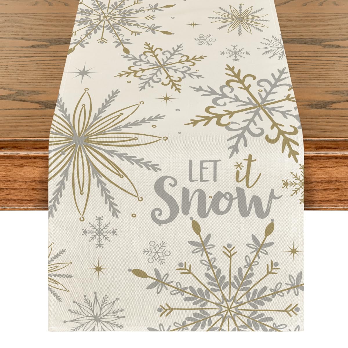 Artoid Mode – corredor de mesa beige con copos de nieve para fiestas