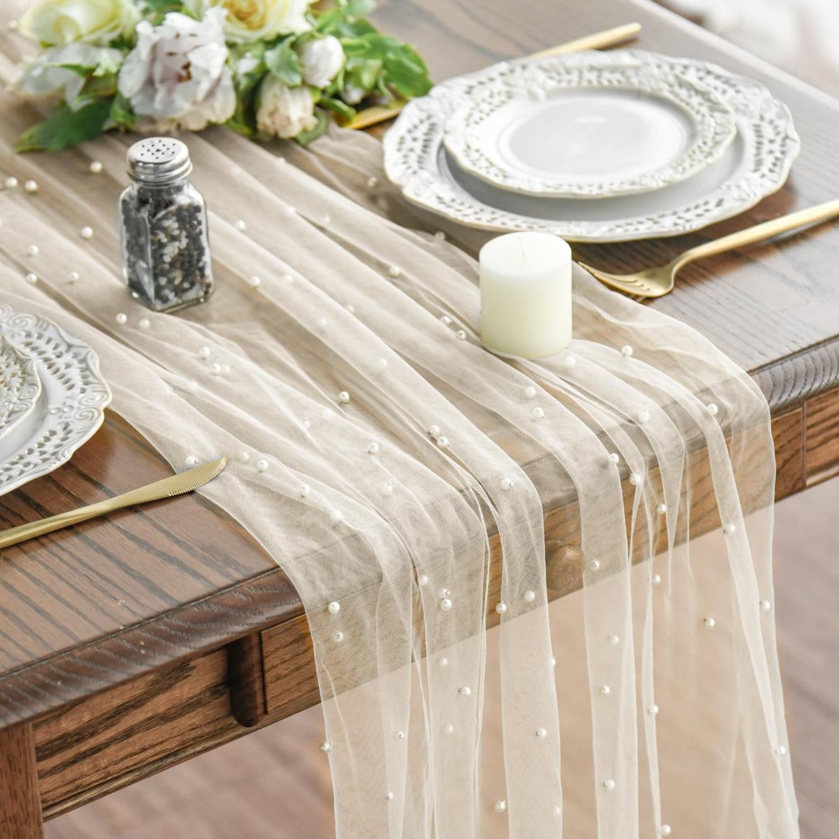Artoid Mode: corredor de mesa gasa beige perlada para cenas elegantes