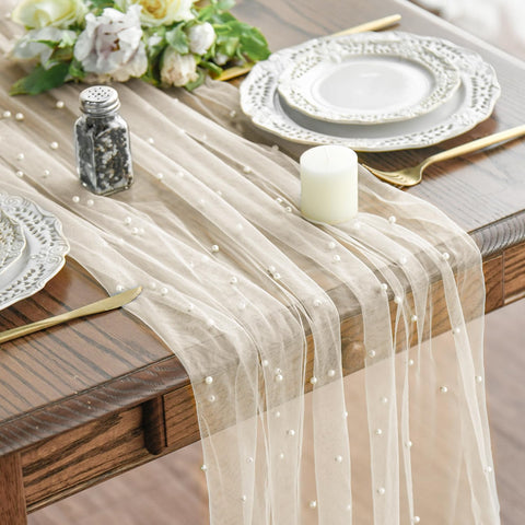 Artoid Mode: corredor de mesa gasa beige perlada para cenas elegantes