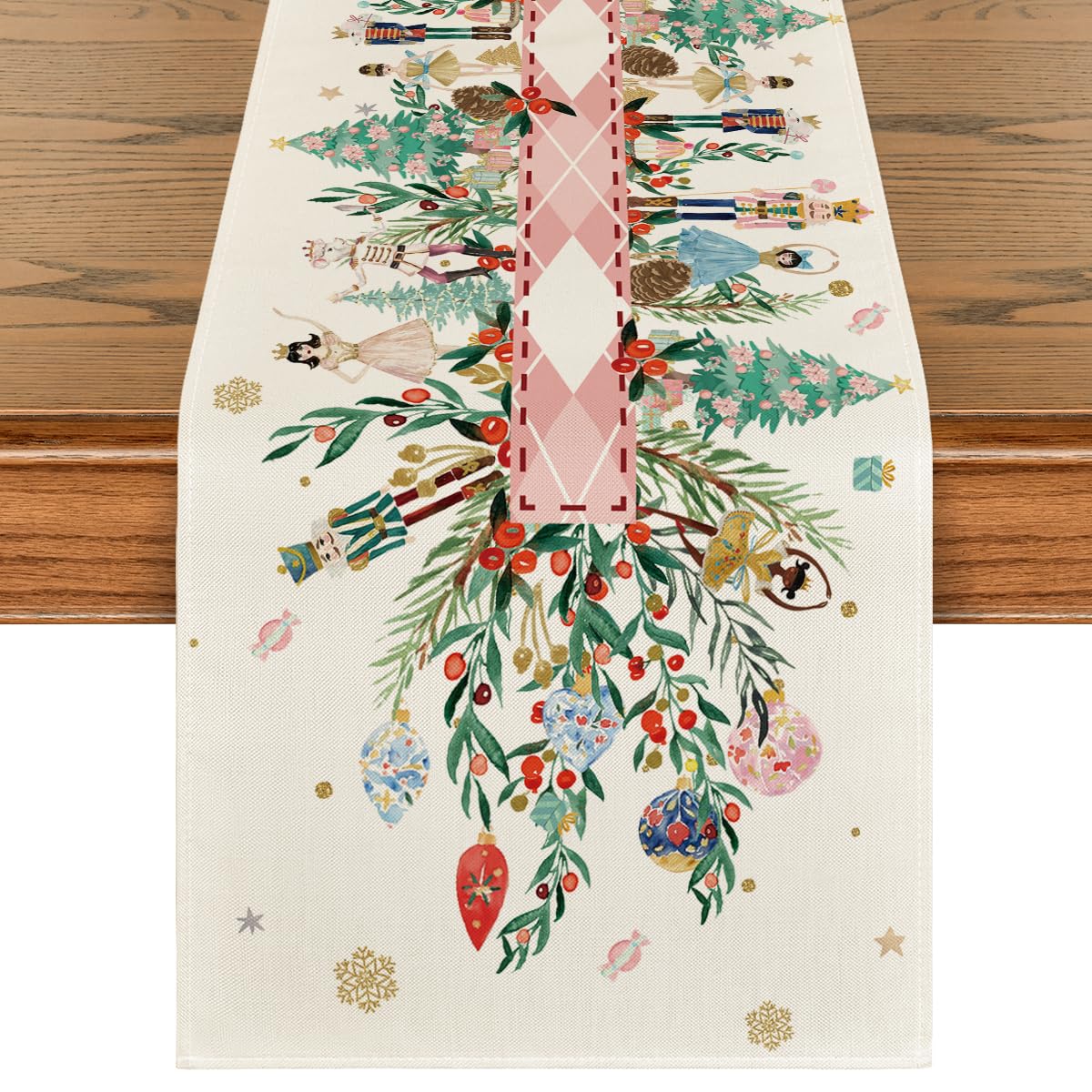 Artoid Mode Corredor de mesa navideño floral con acebo, ideal para cenas festivas.