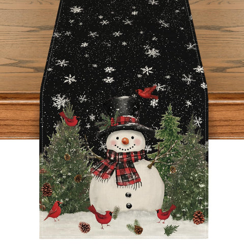 Artoid Mode, corredor de mesa con muñeco de nieve y aves, ideal para decoración navideña.