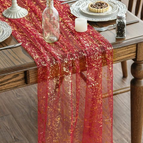 Artoid Mode corredor de mesa rojo dorado 120in para cenas elegantes.