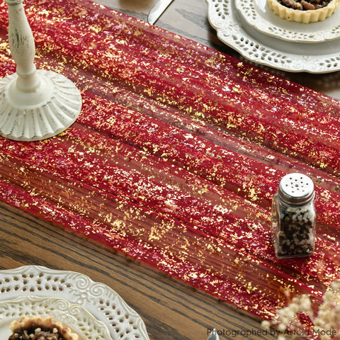 Artoid Mode corredor de mesa rojo dorado, ideal para bodas y celebraciones.