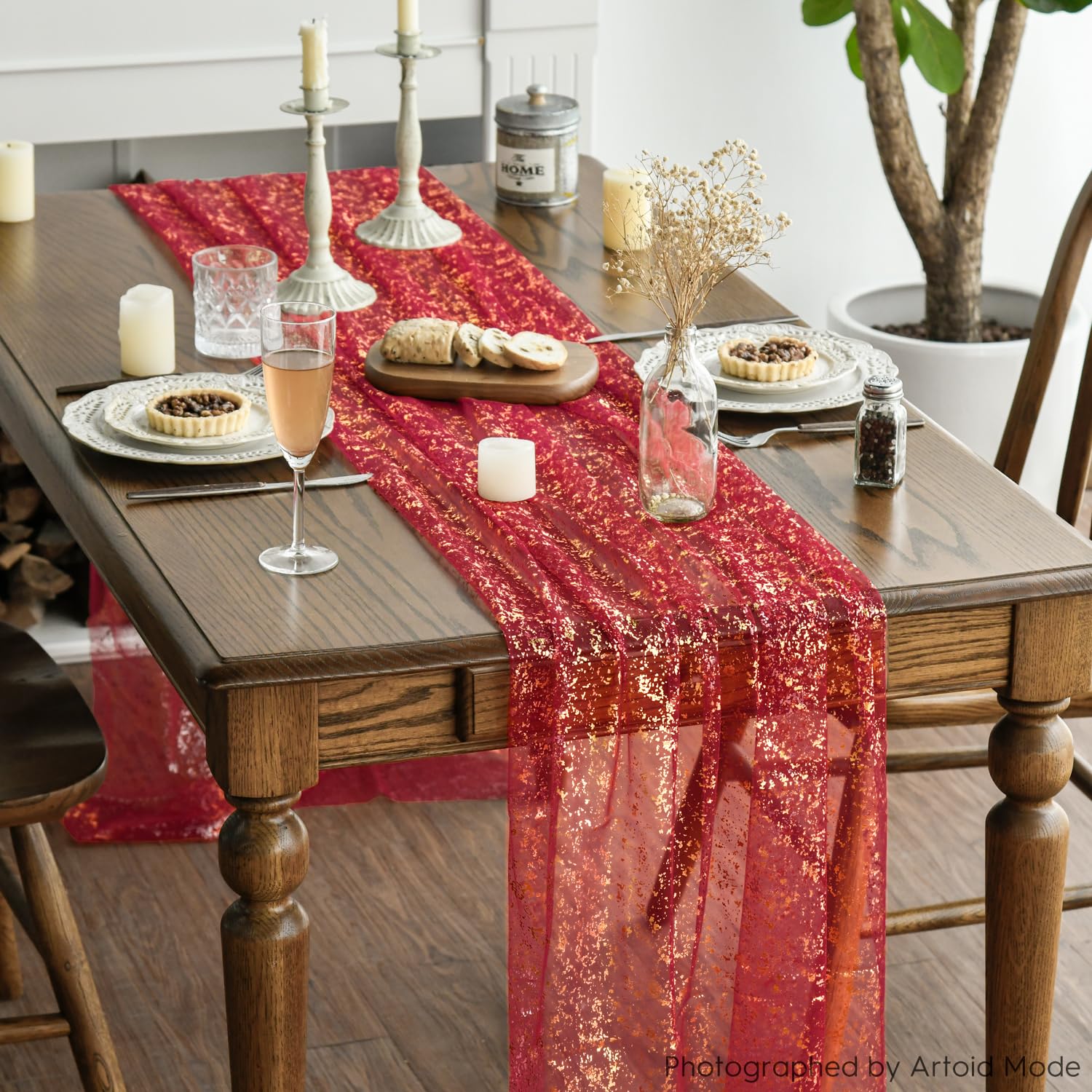 Artoid Mode conjunto de 3 corredores rojos dorados para bodas y eventos.