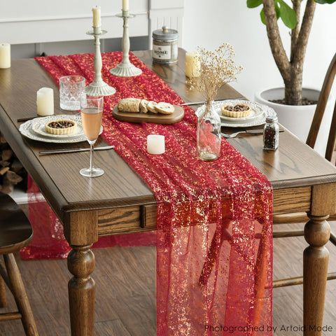Artoid Mode conjunto de 3 corredores rojos dorados para bodas y eventos.