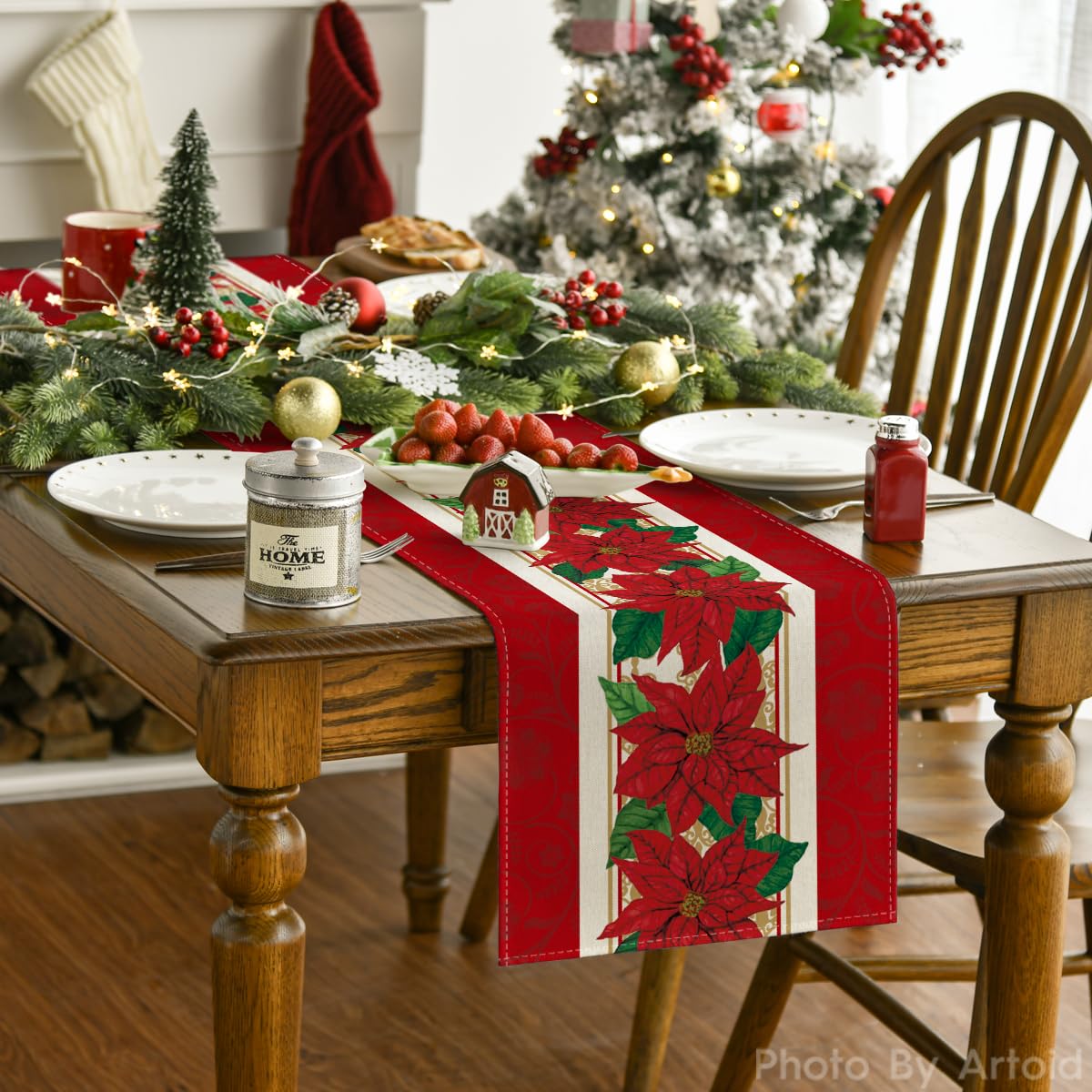 Artoid Mode cubre-mesa navidad rojo, perfecto para cenas familiares.