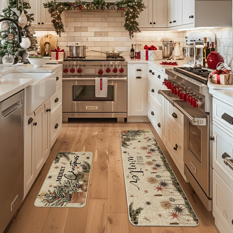 Artoid Mode: patrón navideño en alfombra de cocina, añade color y calidez al hogar.