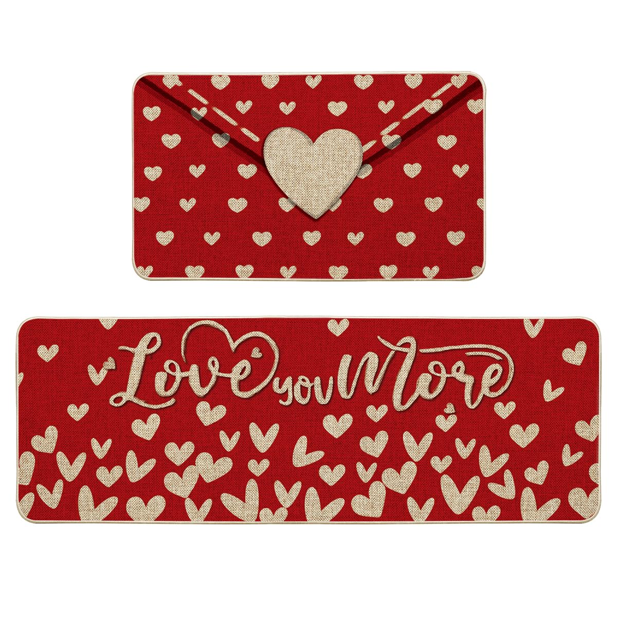 Alfombra de cocina Artoid Mode Envelope Love You More, diseño de corazones para entrada con estilo.