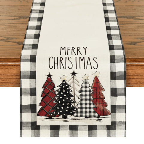 Mantel Artoid Mode con estampado de navidad en cuadros y árboles para mesa 13x90