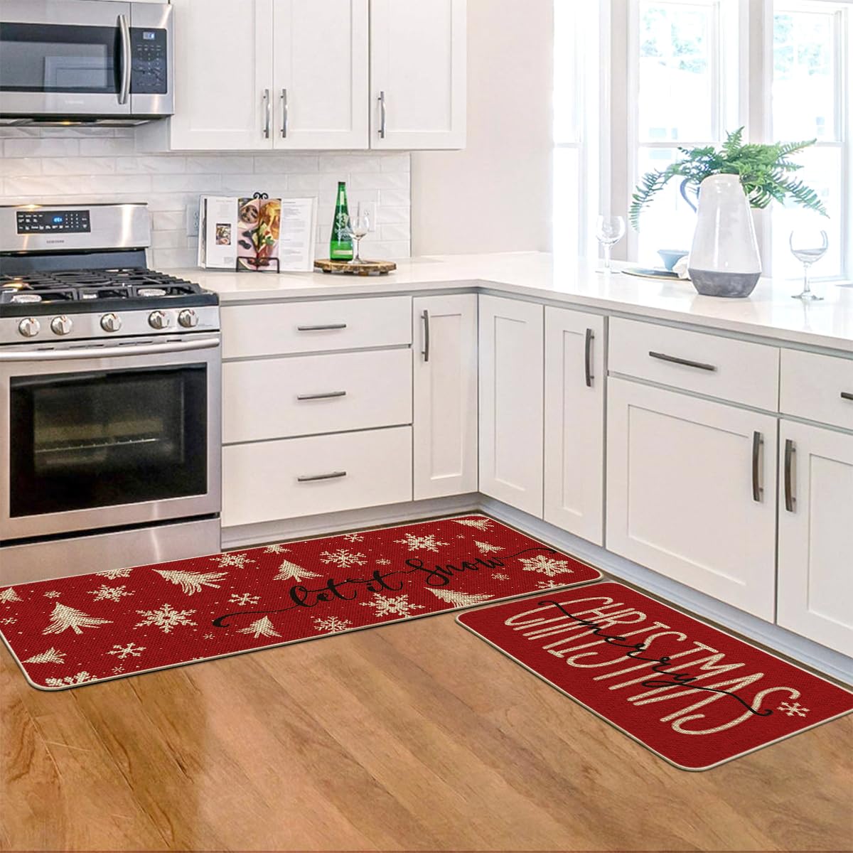 Alfombrilla Artoid Mode estrella navideña para cocina, resistente y lavable.