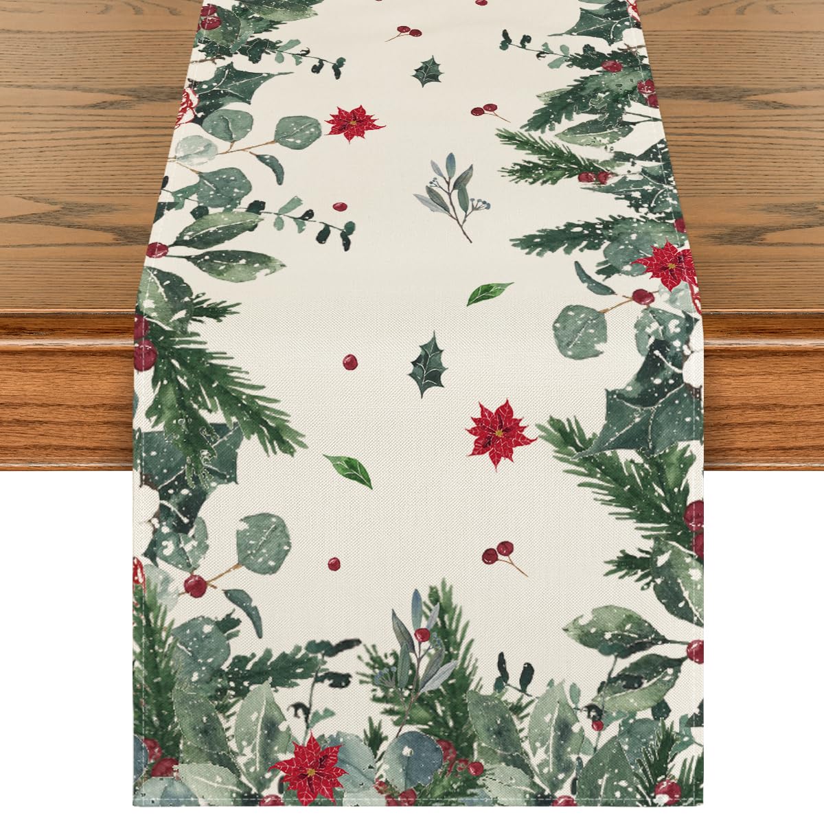 Artoid Mode cinta de mesa con hojas verdes y flor de pascua para la mesa