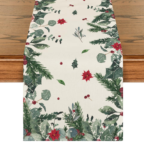 Artoid Mode cinta de mesa con hojas verdes y flor de pascua para la mesa