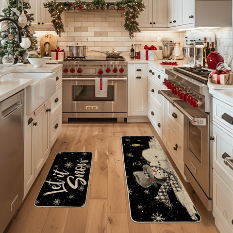 Alfombra Artoid Mode Let It Snow copos de nieve en cocina.