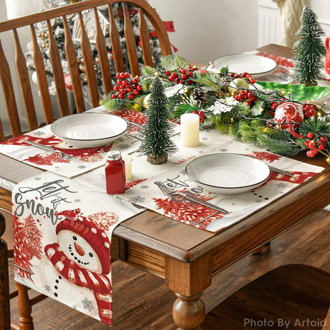Manteles Artoid Mode Let It Snow, perfectos para fiestas navideñas y regalos.