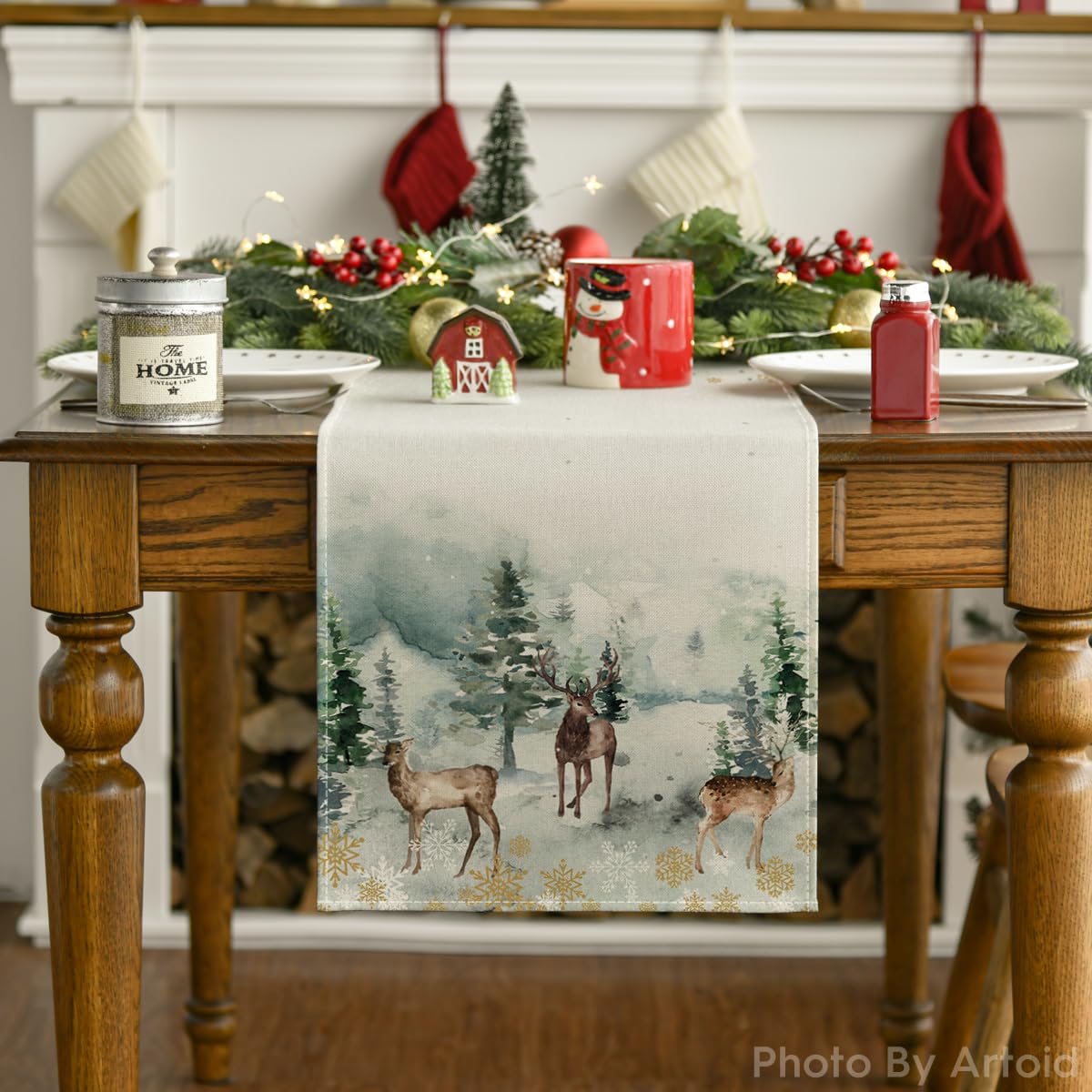 Artoid Mode mantel acuarela para mesa de invierno, mejora la experiencia de comer en casa