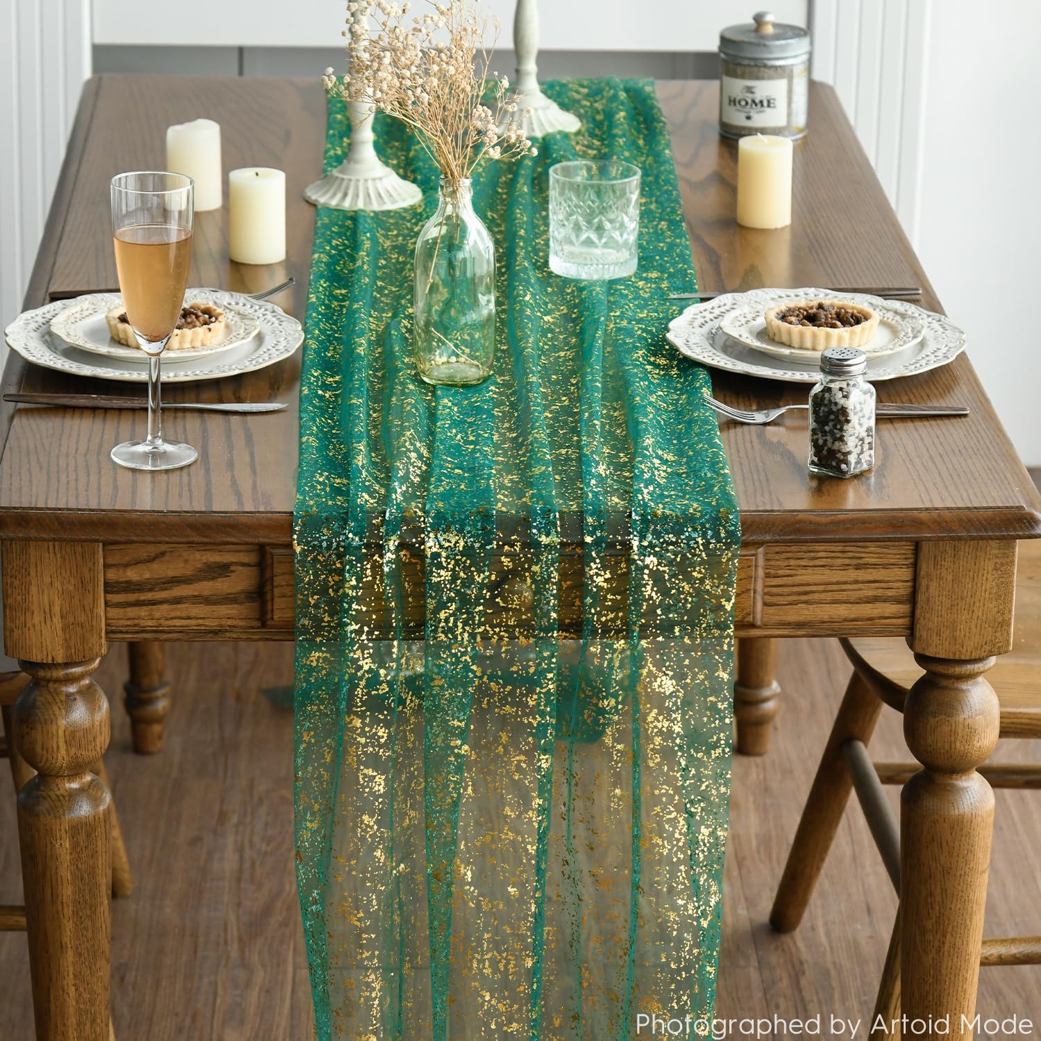 Artoid Mode, tono verde dorado destaca la decoración de mesa para eventos.