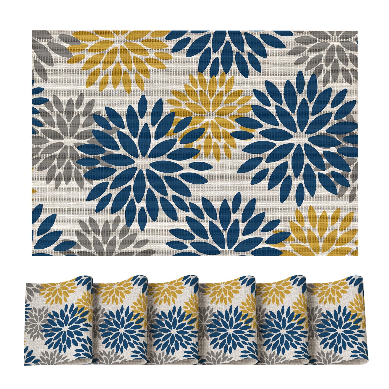 Mantel individual de vinilo Artoid Mode con diseño floral azul y amarillo, protege la mesa.