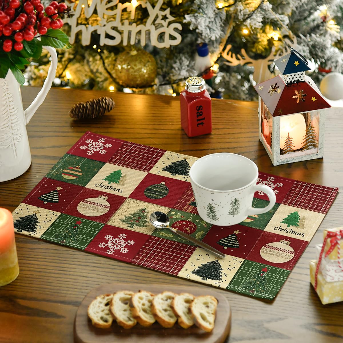 Mantel individual Artoid Mode con diseños estelares; estilo festivo para comidas en casa.