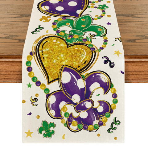 Mantel Artoid Mode Iris con corazones Mardi Gras para proteger la mesa y crear ambiente festivo.