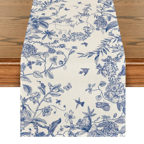Mantel Artoid Mode monocromo con pajaros y flores para comedor elegante.