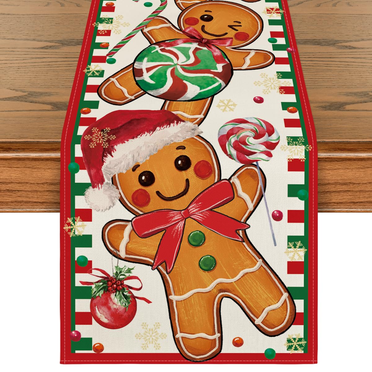 Mantel Artoid Mode con motivo de galleta de jengibre, ideal para decoraciones navideñas duraderas.