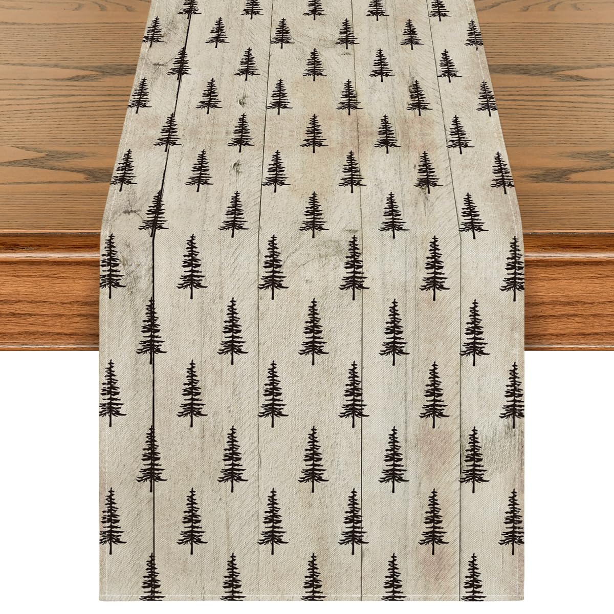 Artoid Mode mantel navideño de madera con árbol, ideal para cenas festivas.